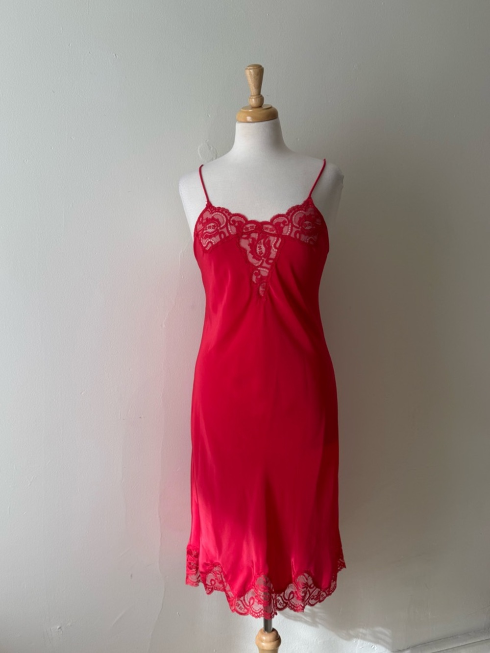 Vintage French Maid for Eaton Red Lace Slip Dress Nightgown